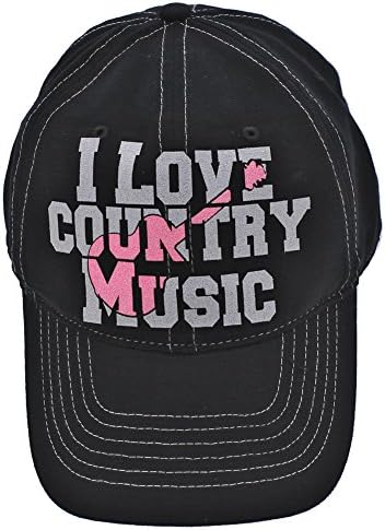 I Love Country Music Black-Pink Guitar Trucker Style Hat
