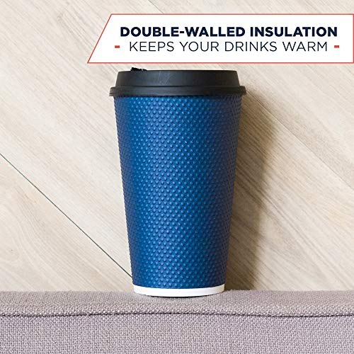 Glowcoast Disposable Coffee Cups With Lids - 16 oz To Go Coffee Cup With Lid (70 Set). Large Togo Travel Paper Hot Cups Insulated For Hot and Cold Beverage Drinks, No Sleeves Needed (Midnight Blue) - Thumbnail 7