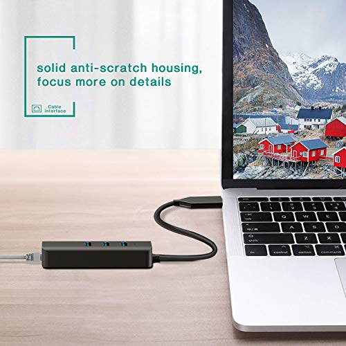 KEXIN HUB USB Type C vers 3 Ports USB 3.0 et Adaptateur Réseau Gigabit Ethernet RJ45, 4 en 1 Adaptateur Multiports, HUB USB C Compatible pour Chromebook Pixel, Huawei Matebook, Dell XPS, etc.