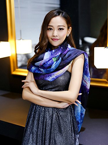 JOYJULY Starry Sky Galaxy Star Space Printing Chiffon Long Wrap Scarves with Gift Box