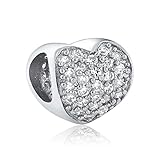 Sterling Silver Cubic Zirconia 9X9mm Heart Charm Compatible w/ Pandora Bracelets