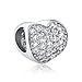 Gem Stone King 925 Sterling Silver Cubic Zirconia 9X9MM Heart Charm Compatible with Pandora Bracelets