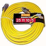 ProStar 10 Gauge SJTW 3 Conductor 25 Foot Extension Cord With Lighted Ends - Yellow
