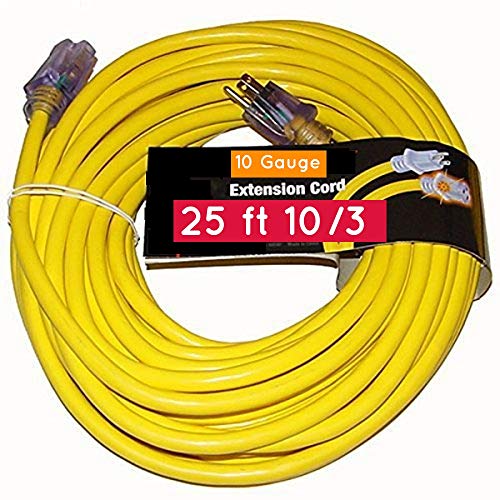 ProStar 10 Gauge SJTW 3 Conductor 25 Foot Extension Cord With Lighted Ends - Yellow