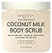 Baebody Coconut Milk Body Scrub: With Dead Sea Salt, Almond Oil, and Vitamin E. - Exfoliator, Moisturizer Promoting Radiant Skin 10oz.