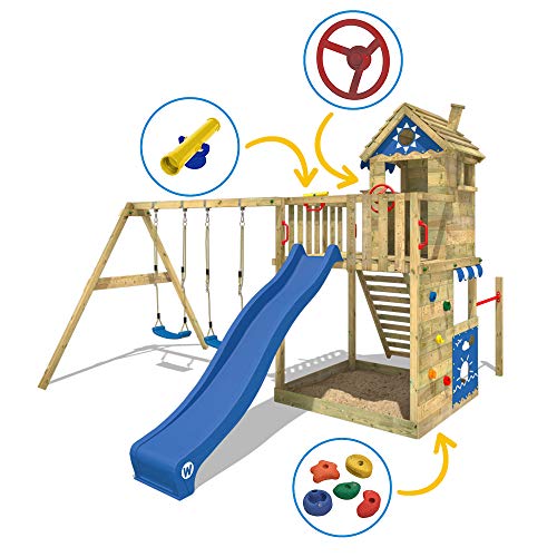 WICKEY Spielturm Klettergerüst Smart Sand mit Schaukel & Blauer Rutsche, Kletterturm mit Sandkasten, Leiter & Spiel… – Bild 3