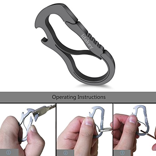 Idakekiy Full Stainless Steel Anti-lost KeyChain Carabiner Mutil Function Home Tool with Bottle Opener for Home (Black)