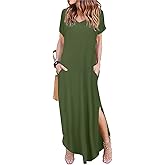 Arolina Women Summer Maxi Dress Short Sleeve V Neck Casual Loose Long Split Dresses Beach Vacation Sundress with Pockets