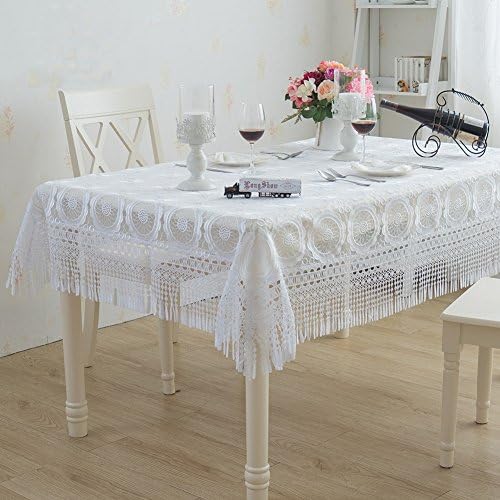 Uns Tablecloth European Style Multi-Purpose Lace Voile Embroidery Hollow Polyester Cover Cloth Family Dining Table, White (Color : White, Size : 51.251.2 inch)