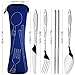 8 Pieces Flatware Sets Knife, Fork, Spoon, Chopsticks, SENHAI 2 Pack Rustproof Stainless Steel Tableware Dinnerware with Carrying Case for Traveling Camping Picnic Working Hiking(Dark Blue,Black)