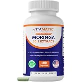 Vitamatic Moringa Extract &ndash; Plant-Based Capsules with Moringa Oleifera Leaf Powder &ndash; Green Superfood Supplement &ndash; Vegetarian, Non-GMO, Made in the USA &ndash; 180 Capsules