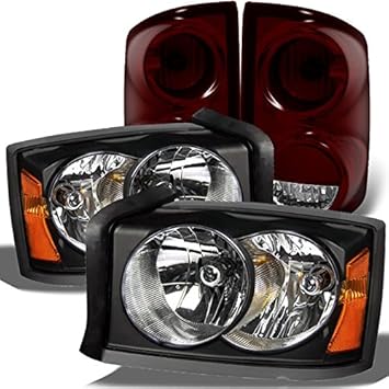 Amazon Com For Dodge Dakota Black Headlights Headlamps Repalcement Pair Dark Red Tail Lights Combo Pair Set Automotive