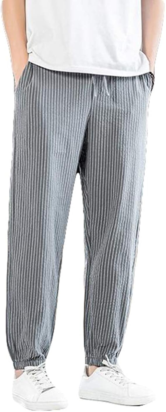Amazon Qyyロングパンツ メンズ ジョガーパンツ ゆったり ワイドパンツ ストライプ柄 ズボン カジュアルウェストゴム サルエルパンツ 大きいサイズ 夏 ロングパンツ 通販