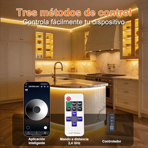Gliztech COB LED Strip, 2700K LED Cob Dimmer CRI90+, with APP and Remote Control, This COB LED Strip is ideal for indoor lighting in bedrooms, living rooms, kitchens and more (15m)