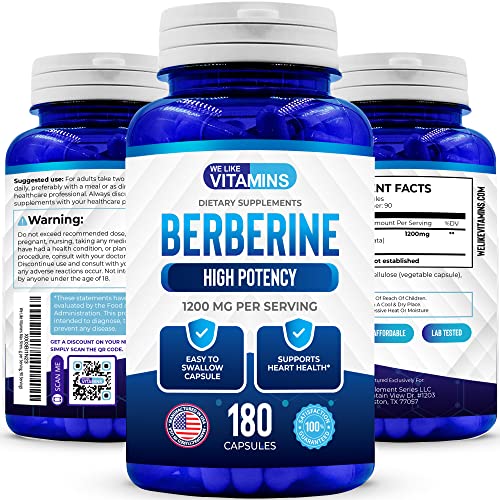 We Like Vitamins Berberine 1200mg Pure Max Strength 180 GlutenFree