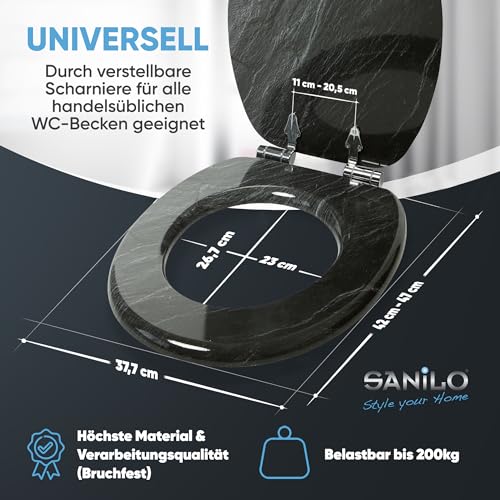 Sanilo Toilet Seat with Soft-Close Mechanism, Many Toilet Seat Lids to Choose From, Nice Finish, Easy Assembly, Sturdy Hinges (Granite)
