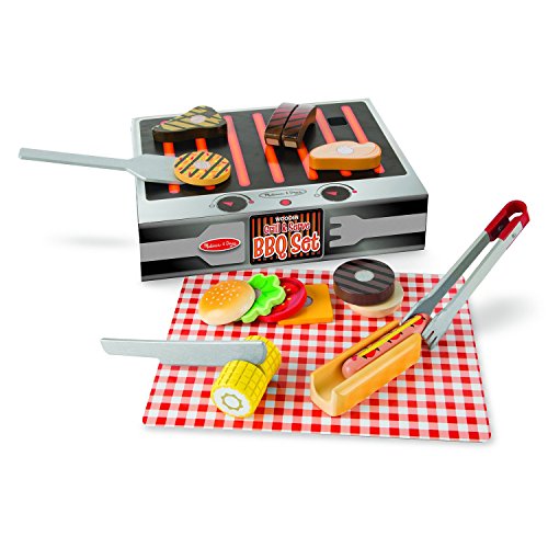 Grill & Serve BBQ Set: Wooden Play Food Set + FREE Melissa & Doug Scratch Art Mini-Pad Bundle (92807)