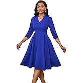 Max2co Midi Dresses for Women Semi Formal Fit and Flare A-Line Swing Dress 3/4 Sleeve Church Cocktail Dress with Pockets