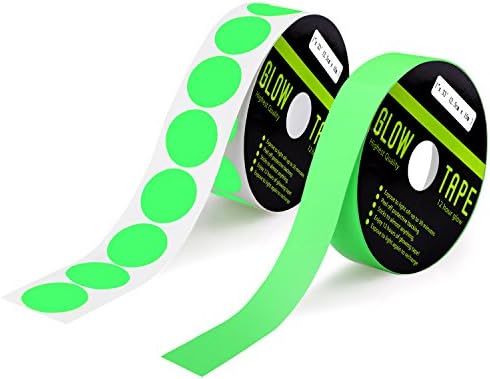 Glow in the Dark Tape Dots 30 Ft 1 inch &amp; 150, 12 Hour Photoluminescent Waterproof Adhesive (green)