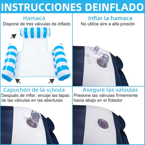 2 Juegos de Hamaca Inflable,3 Válvulas Inflables Hamaca de Agua,Plegable Flotador Piscina con Bomba de Aire,Multiusos para Silla de Descanso, Drifter,Hamaca Flotante para Alberca(Azul Claro y Verde)