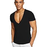 Rela Bota Mens Deep V Neck T Shirt Stretch Muscle Gym Workout Tee Shirt Short Sleeve Slim Fit Low Cut Tank Tops
