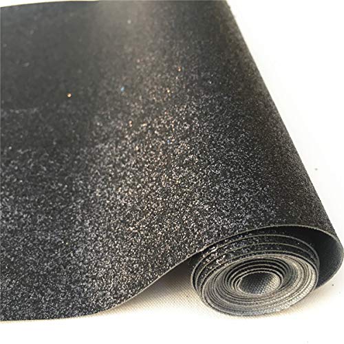 ZAIONE 8" x 53" (21cm x 135cm) Roll Sparkly Superfine Glitter Vinyl Fabric Fine Glitter PU Leather Canvas Back Material for Shoes Bag Sewing Patchwork DIY Bow Craft Appliqueï¼ˆBlackï¼‰