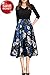 Floral Midi Dress Wear to Work 3/4 Sleeve Flare Dress with Pocket Mid Knee Length Blue Flower Medium