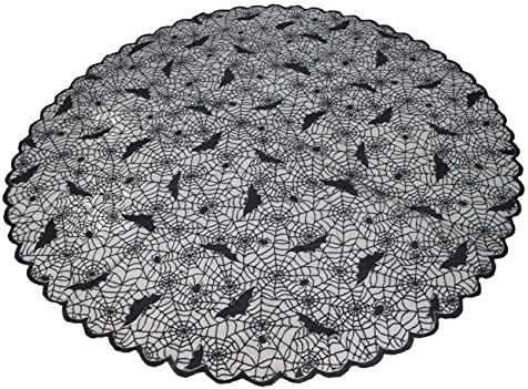 Black Lace Tablecloth Round Overlay with Spider Web and Mat for Halloween Party,Easter,Fireplace and Mantle Cover Decoration (Round 70", Black)