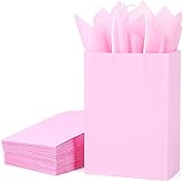 SUNCOLOR 24-Pack Pink Gift Bags with Handles, Small Kraft Paper Goodie Bags, Includes Tissue Paper for Baby Showers, Birthdays, Bridal Showers, 7.9x5.12x3.15 Inches