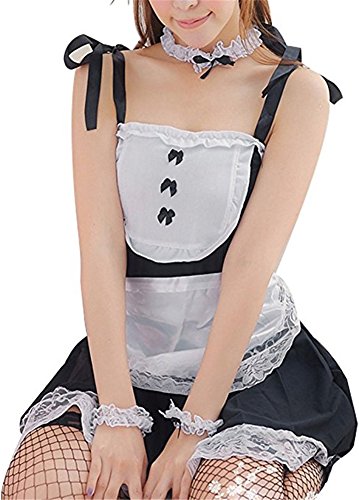 Befox Black and White Bow Cosplay Set Domestic Fantasy Lace Halter Knots