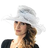 Acediscoball Women's Sheer Wide Brim Sun Party Church Wedding Floral Organza Hat