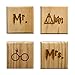 Mr. and Mrs. Coasters, Engraved Set of 4 Wood Coasters - Mr., Mrs., Always, Glasses (Wedding Set)