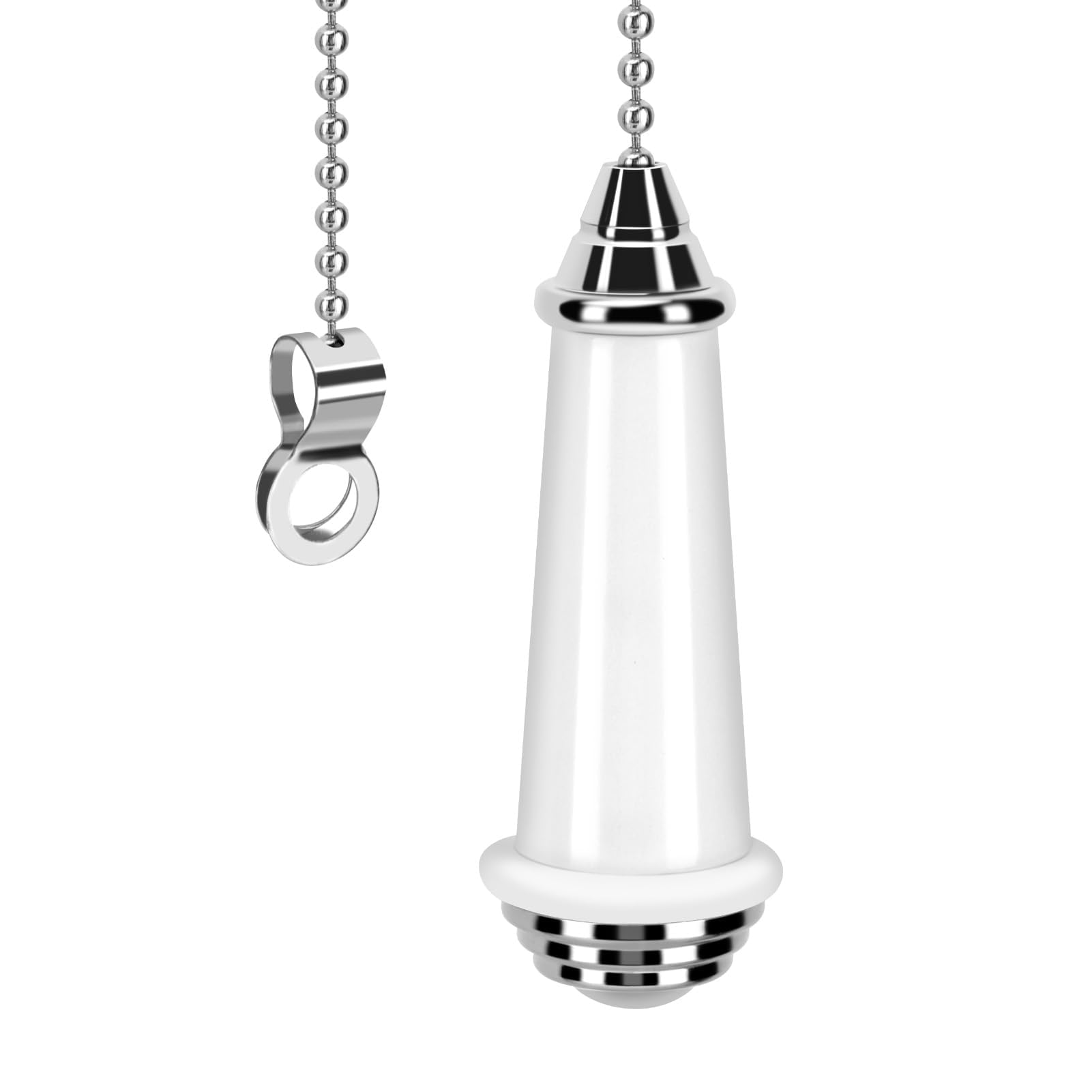 ALLisWE Bathroom Light Pull Cord Handle with Pull Chain Extension Light Switch Chrome Finish White Porcelain Light Cord Pull Ends Blind Cord Handle for Bedroom Classic Toilet Light Fan Switch