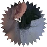 Aneneiceera Boho Filigree Butterfly Earrings Silver Butterfly Cuff Stud Earrings Hollow Butterfly Hoop Earrings Minimalist Silver Earrings Jewelry for Women