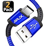 USB Type C Cable,JSAUX(2-Pack 6.6FT) USB A 2.0 to USB-C Fast Charger Nylon Braided USB C Cable compatible Samsung Galaxy S9 S8 plus Note 9 8,Moto Z Z2,LG V30 V20 G5,Google Pixel XL,USB C devices(Blue)