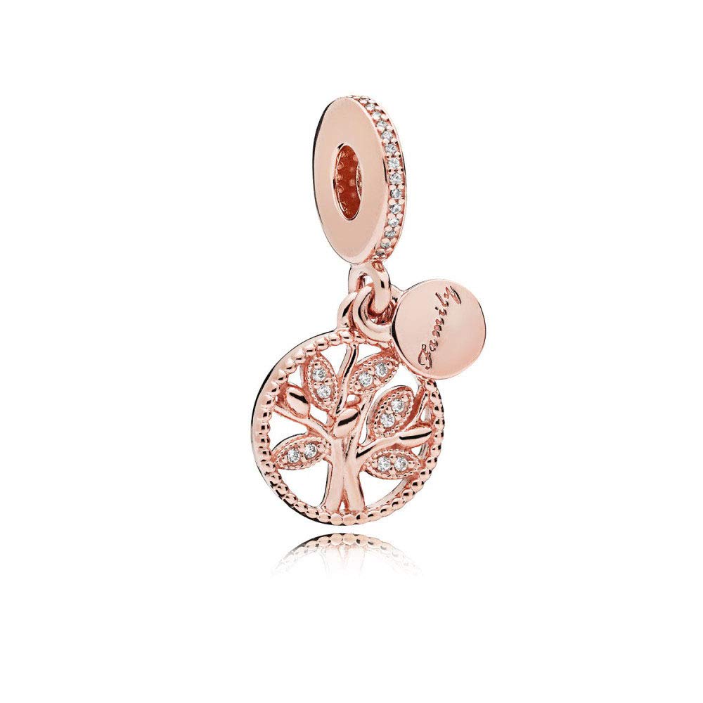 FGT Rose Gold Family Tree Charm for Bracelets Necklaces Pendants Sterling Silver Dangle Gift for Women Girls Mum Grandmother Sister Aunt Family Birthday Mothers Day