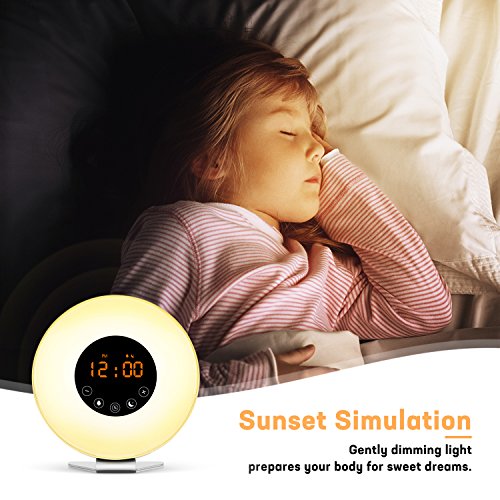 Wake Up Light Alarm Clock with Sunrise Sunset Simulation[2018 New Arrival] Include 6 Natural Sounds/FM Clock Radio/10 Brightness Levels/7 Colors Night Light/Snooze Function - Thumbnail 2