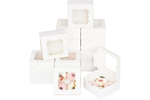 Bakepacker White 30-Packs Bakery Boxes with Window 6x6x3 inches Thick & Sturdy Macaroon Pastry Boxes Cookie Boxes for Bakerys