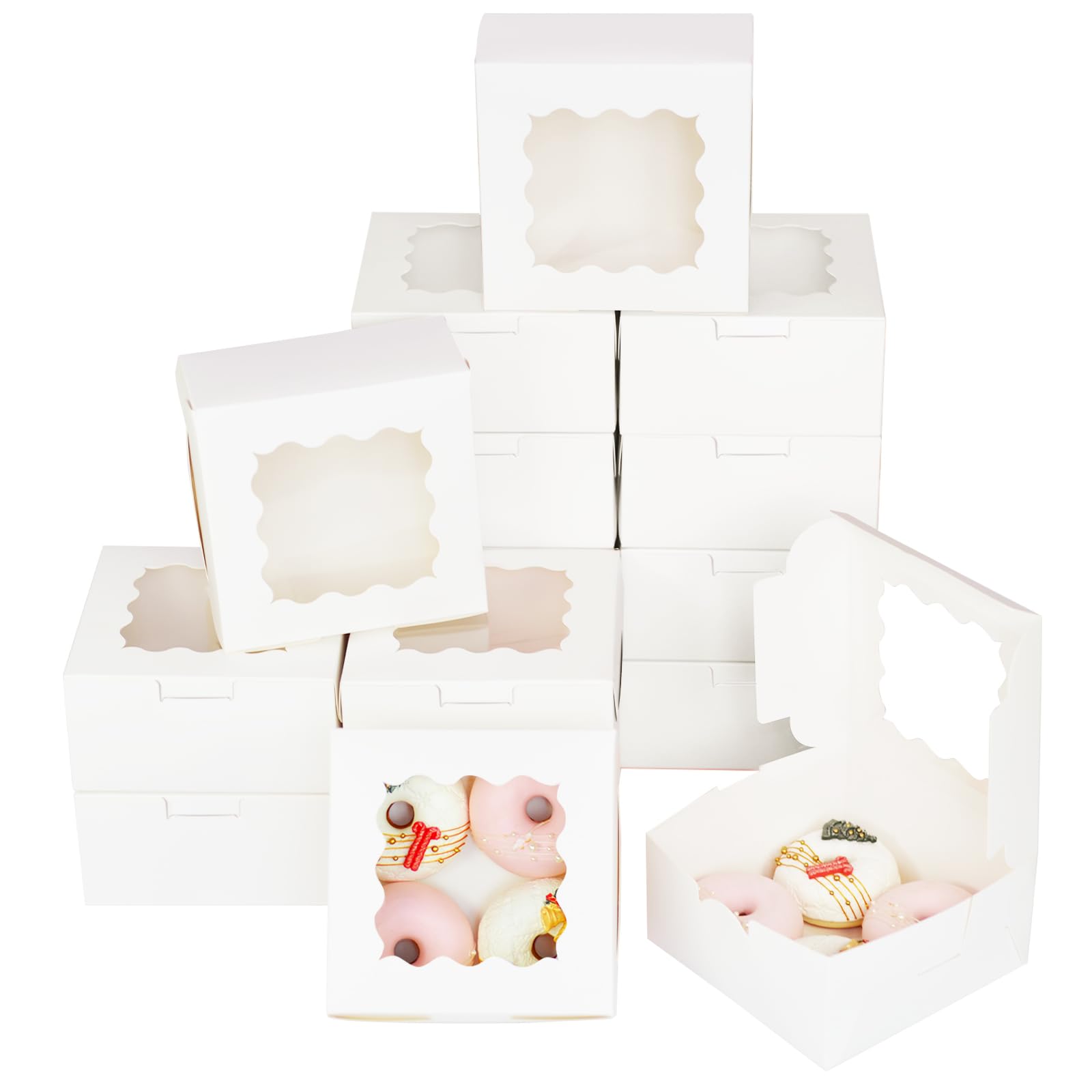 Photo 1 of ***SIMILAR PRODUCT*** Bakepacker White 30-Packs Bakery Boxes with Window 6x6x3 inches Thick & Sturdy Macaroon Pastry Boxes Cookie Boxes for Bakerys