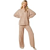 Softies Marshmallow Reverse Seam Crew Neck Lounge Set for Women Ultra Soft 2 Piece Loungewear with Bracelet Sleeve Top