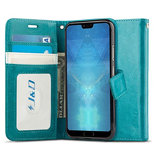 J&D Huawei Honor 10 Case, [RFID Blocking Wallet] [Slim Fit] Heavy Duty Protective Shock Resistant Flip Cover Wallet Case for Huawei Honor 10 â€“ [Not for Honor 10 Lite/Honor View 10] - Aqua