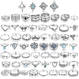 LOLIAS 60 Pcs Vintage Knuckle Ring Set for Women Girls Stackable Rings Set Hollow Carved Flowers