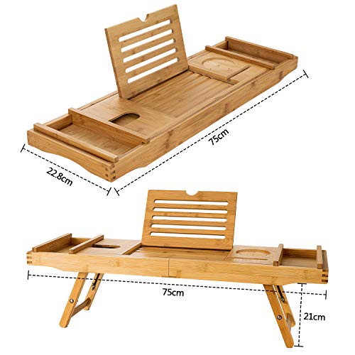 HBlife Bamboo Bathtub Caddy Tray with Extending Sides & Laptop Desk