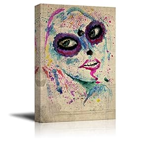 Canvas Print Wall Art - Day of The Dead (Dia De Los Muertos) Themed Art Sugar Skull Makeup - Gallery Wrap Modern Home Art | Ready to Hang - 12x18 inches