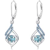 EKJQB Turquoise Leverback Earrings Sterling Silver Round Turquoise Hoop Earrings Jewelry Mothers Day Gifts for Women Her
