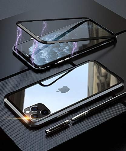 SME iPhone 11 Series 360 Degree Magnetic Adsorption Metal Bumper Temper Glass Clear Shockproof Full Cover Case for Apple iPhone 11 Series (iPhone 11 - (6.5) - Black)