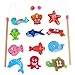 BESTOYARD Fishing Game Fishing Toy - 12 Different Wooden Fishes with Words, 2 Magnetic Rods and 2 Dices, Perfect Educational Game for Kids Toddlers