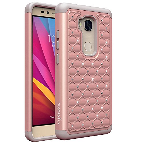 Honor 5X Case, Nuomaofly Studded Rhinestone Crystal Bling Hybrid Armor Defender Diamond Dual Layer Cover Silicone Rubber Skin Hard Case for Huawei Honor 5X (Rose Gold)
