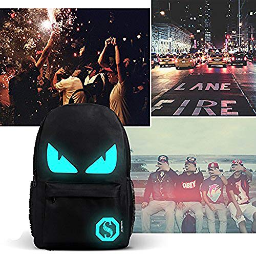 Lmeison Anime Cartoon Luminous Backpack with USB Charger Port and Lock & Pencil Case, Unisex Fashion Black Daypack Shoulder Rucksack Laptop Travel Bag College Bookbag - Thumbnail 3