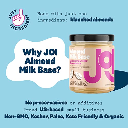 Organic Almond Milk Unsweetened Plain Concentrate by JOI 27 Servings Vegan, Kosher, Shelf